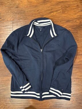 Tommy Hilfiger Navy Zip-Up Track Jacket with White Striped Trim